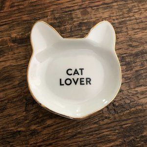 White & Gold Cat Lover Cat Shaped Jewelry & Trinket Dish